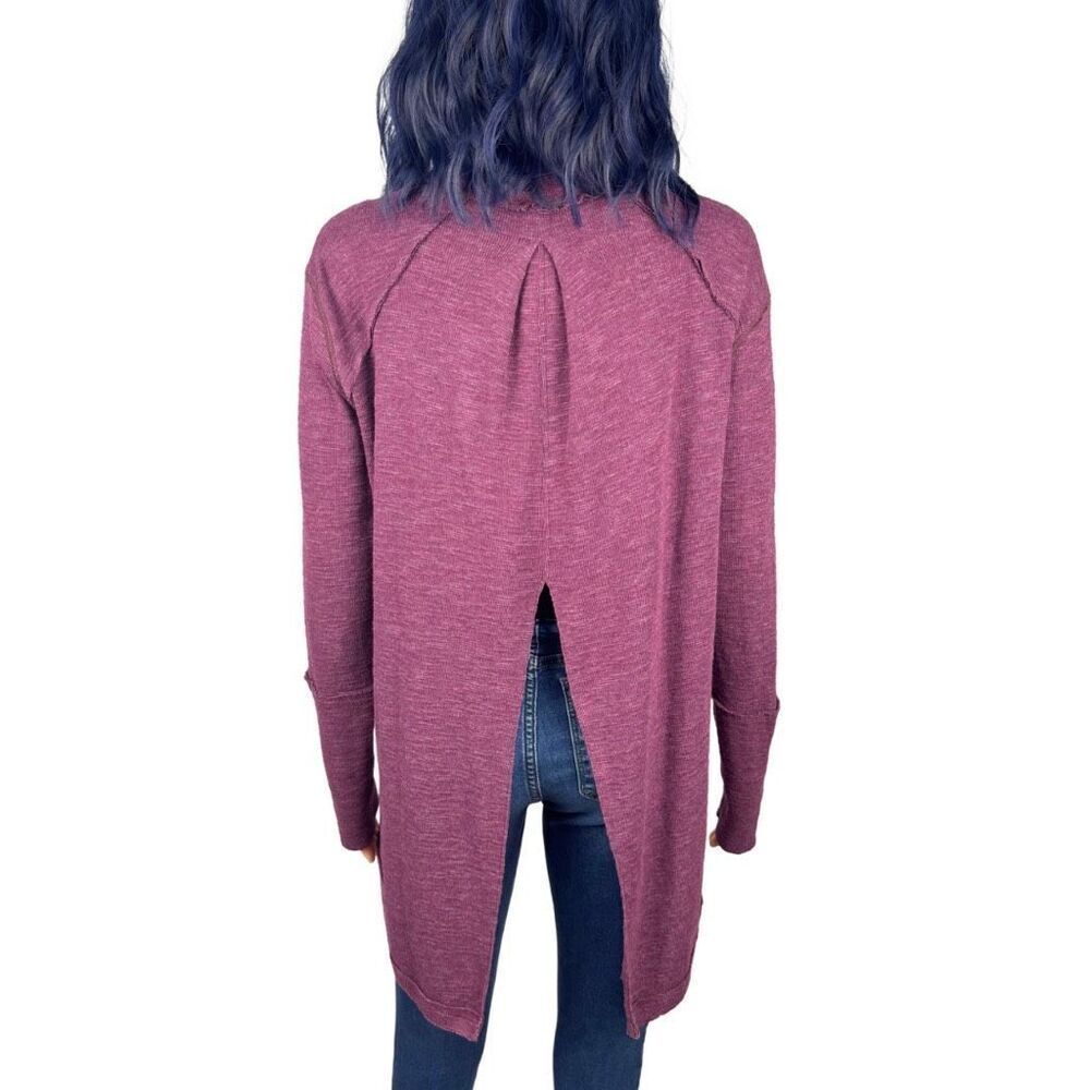 We The Free People Maroon Thermal Tunic Top Split Back Sweater Small - Picture 5 of 6